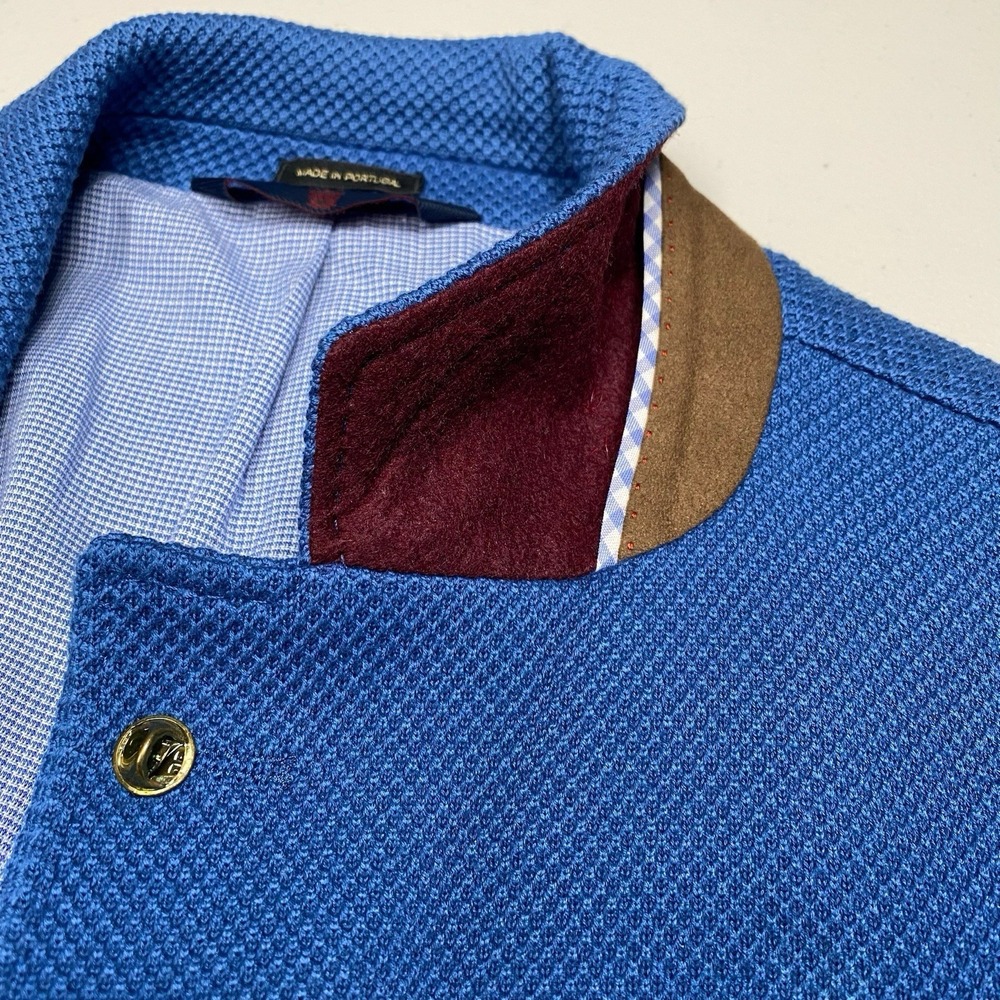 Massimo Dutti Sport Coat 44R Mens Slim 2B2V Cotton Textured Knit Blue - Picture 2 of 13